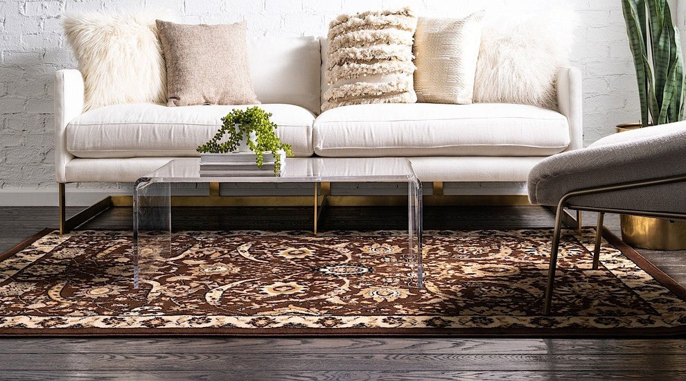 Country and Floral Kashan 9'x12' Rectangle Chestnut Area Rug