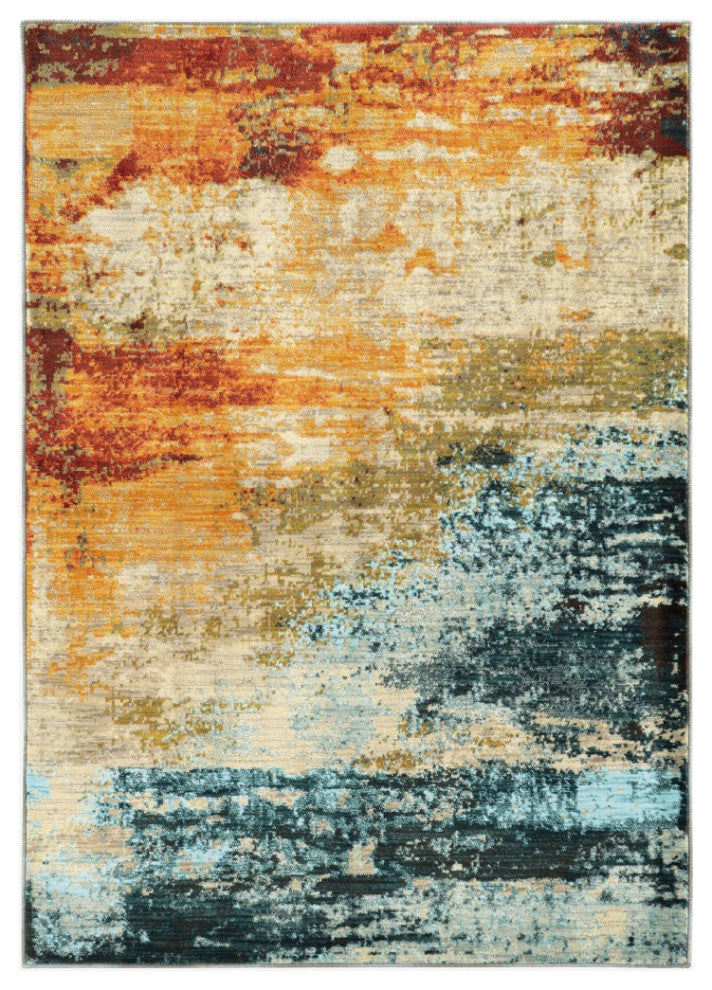 7"x10" Blue and Red Distressed Area Rug