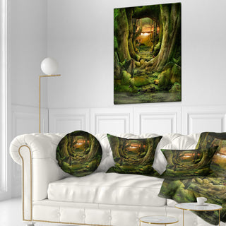 Green Paradise Tunnel Modern Landscape Printed Throw Pillow, 12"x20"
