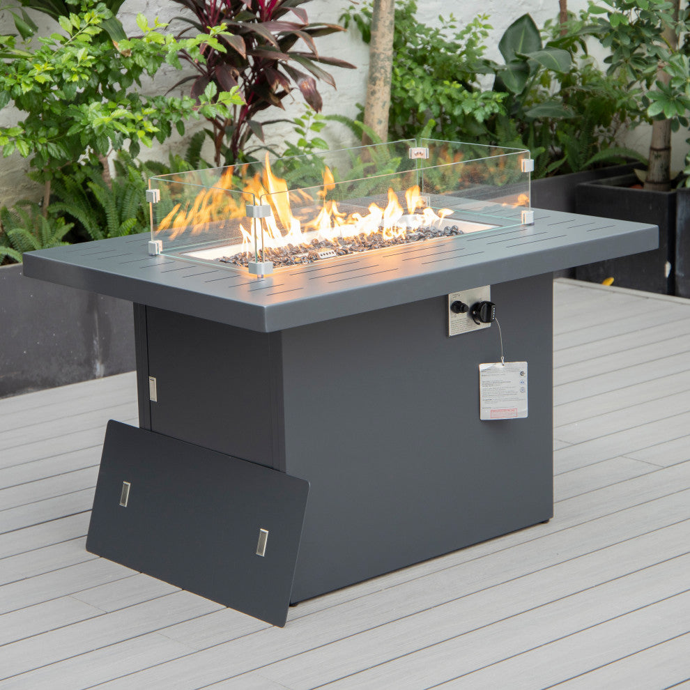 LeisureMod HSFBL-7OR Hamilton 7-Pcs Conversation Set Fire Pit Table&Cushions