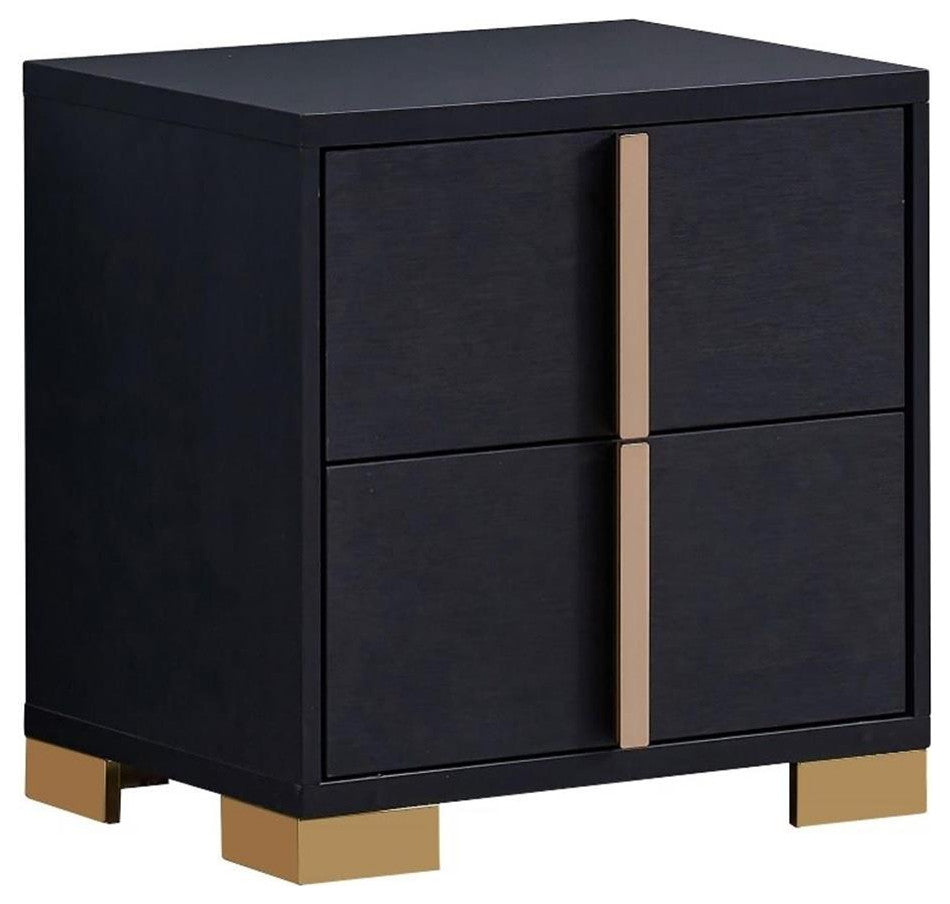 Pemberly Row 2-drawer Contemporary Wood Rectangular Nightstand Black and Gold