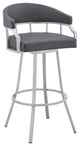 Benzara BM282097 30" Swivel Bar Stool, Silver Flared Legs, Gray Faux Leather