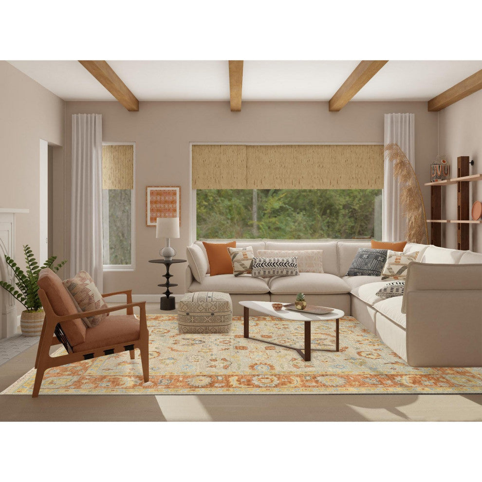 Tan Color, Oushak Design Pure Wool Hand Knotted Oriental Rug, 9'1"x11'9"