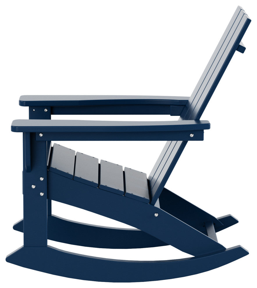 WestinTrends 4PC Modern Adirondack Outdoor Rocking Chair Set, Porch Rockers, Navy Blue
