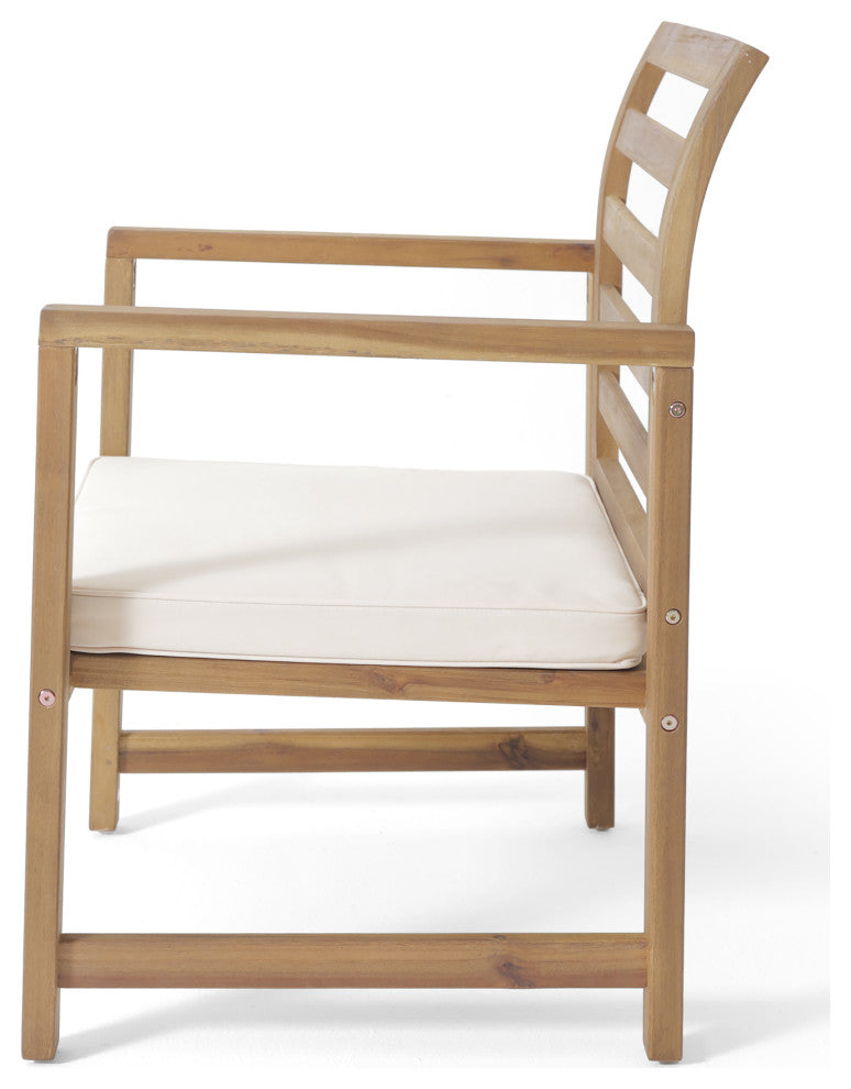 Emilano Outdoor Acacia Wood Club Chair with Water Resistant Cushions, Set of 2