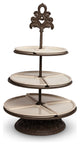 Cream Ceramic and Acanthus Leaf Metal 3-Tiered Server