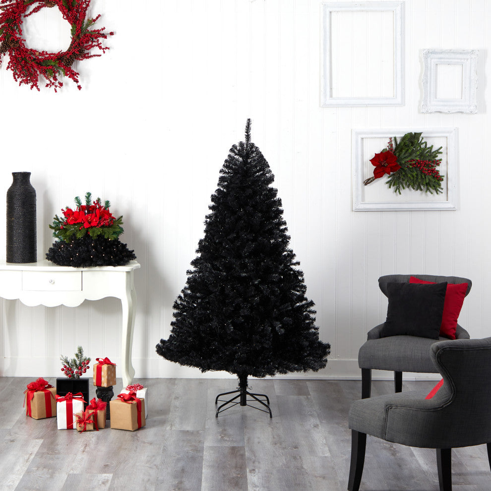 6' Black Artificial Christmas Tree With 400 Clear LED Lights and 1036 Tips