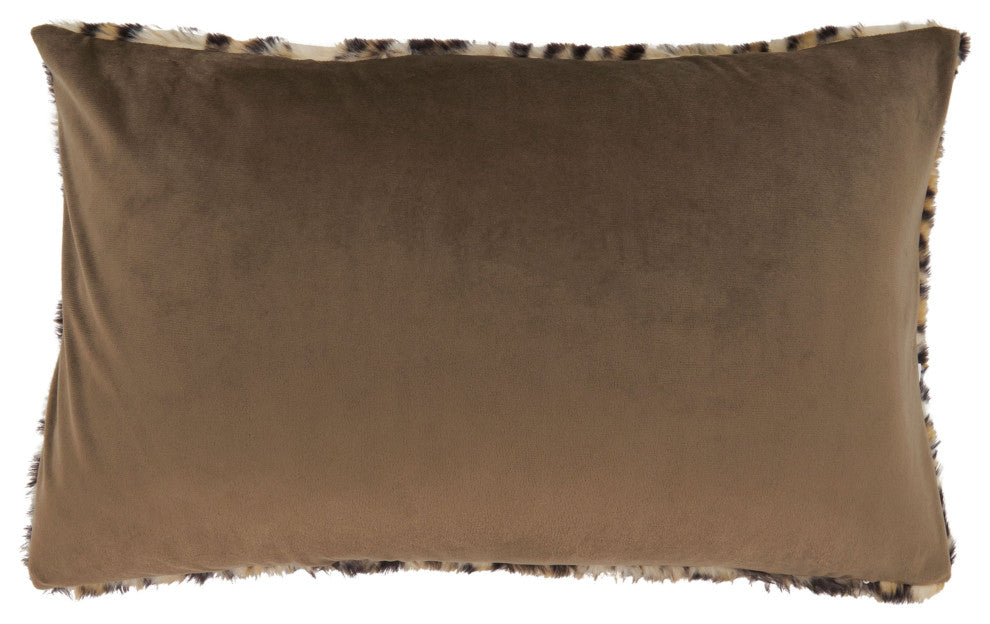 Faux Fur Down-Filled Throw Pillow With Cheetah Print, Brown, 12"x20"
