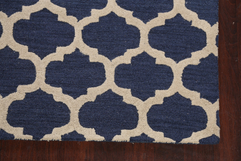 Navy Blue Trellis Contemporary Oriental Area Rug Hand-tufted Wool Carpet 5x8