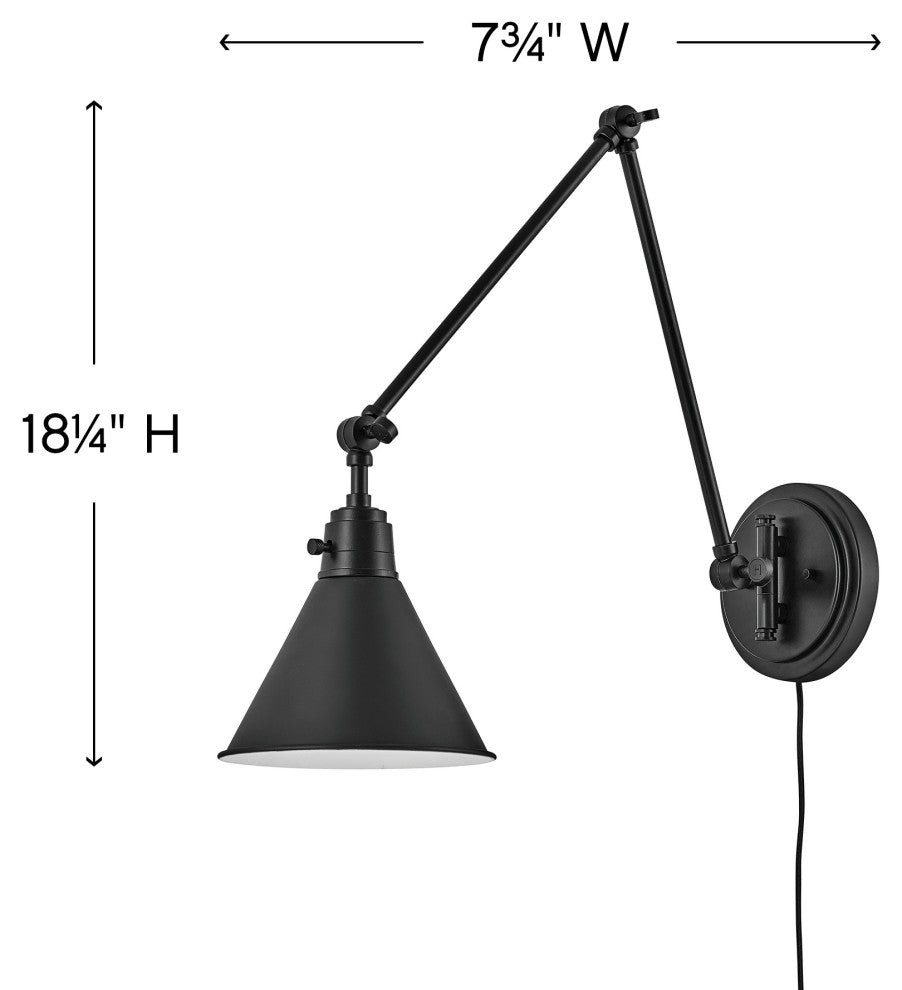 Hinkley Arti Medium Swing Arm Single Light Sconce, Black