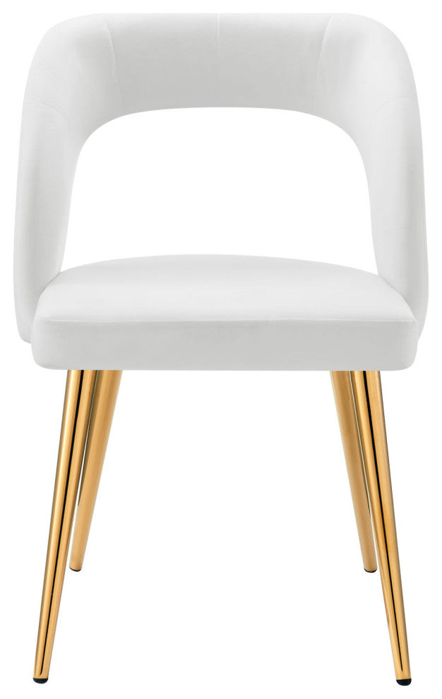 Dining Chair, Set of 2, White Gold, Velvet, Modern Cafe Bistro Hospitality