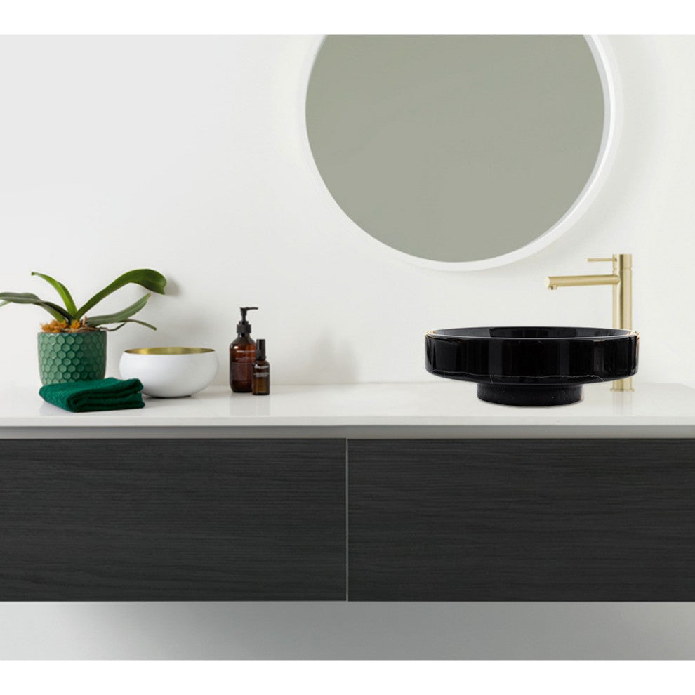 Natural Stone Toros Black Marble Above Counter Vessel Sink Polished (D)16" (H)6"