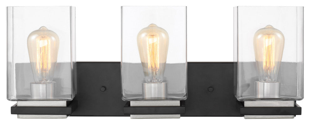 Crossroads 3-Light Vanity, Matte Black With Clear Glass