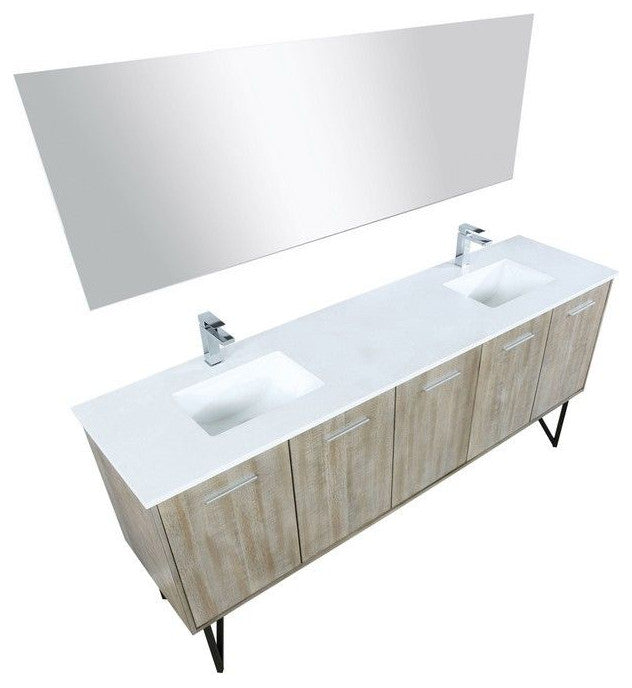 Lancy Modern 80" Rustic Acacia Double Sink Bathroom Vanity Set, Monte Chrome Fau