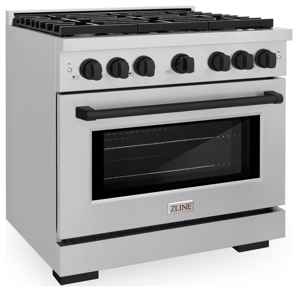 ZLINE 36, Autograph Gas Range, Stainless Steel With Matte Black, SGRZ-36-MB