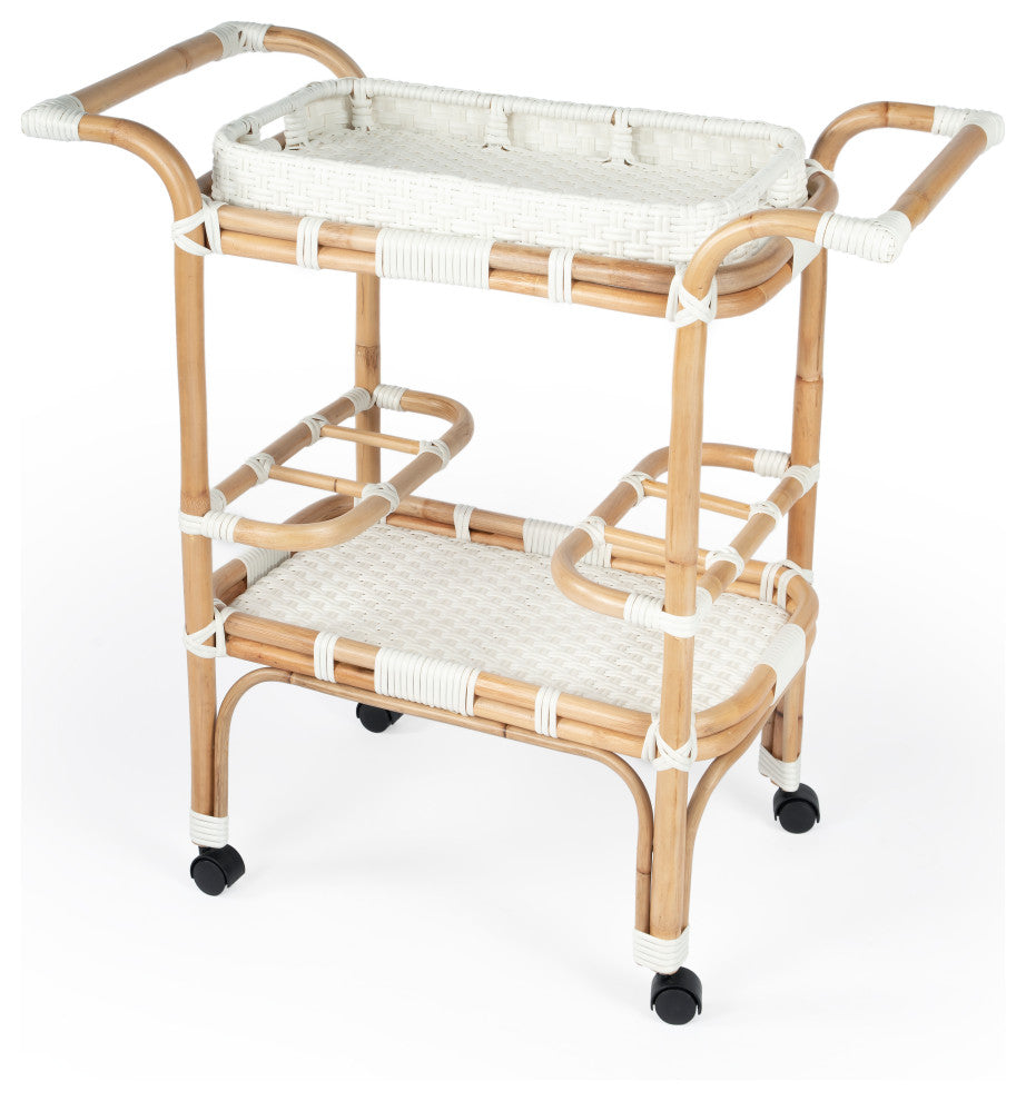Butler Selena White Rattan Bar Cart