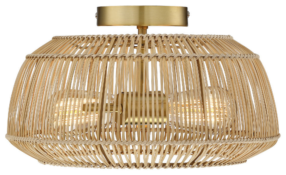 Bohemian Rattan Semi-Flush Mount Ceiling Light, 14'' W-2 Lights