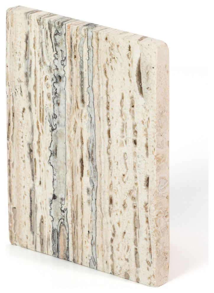 Stepped Bookends-White Travertine