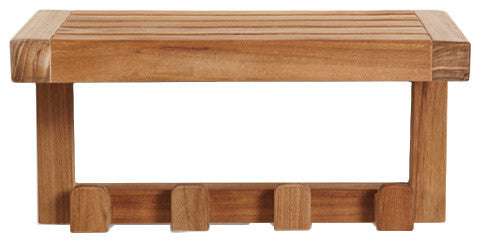 Teak Wall Shelf with 4 hooks