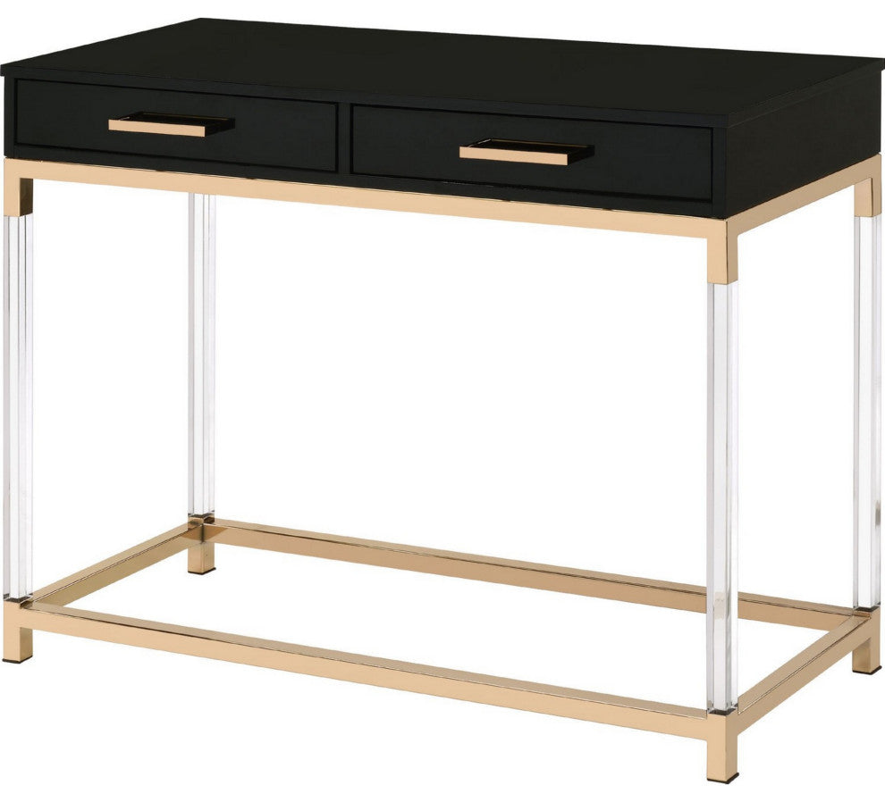 Benzara BM250363 Metal Base Framed Console Table, Black and Gold
