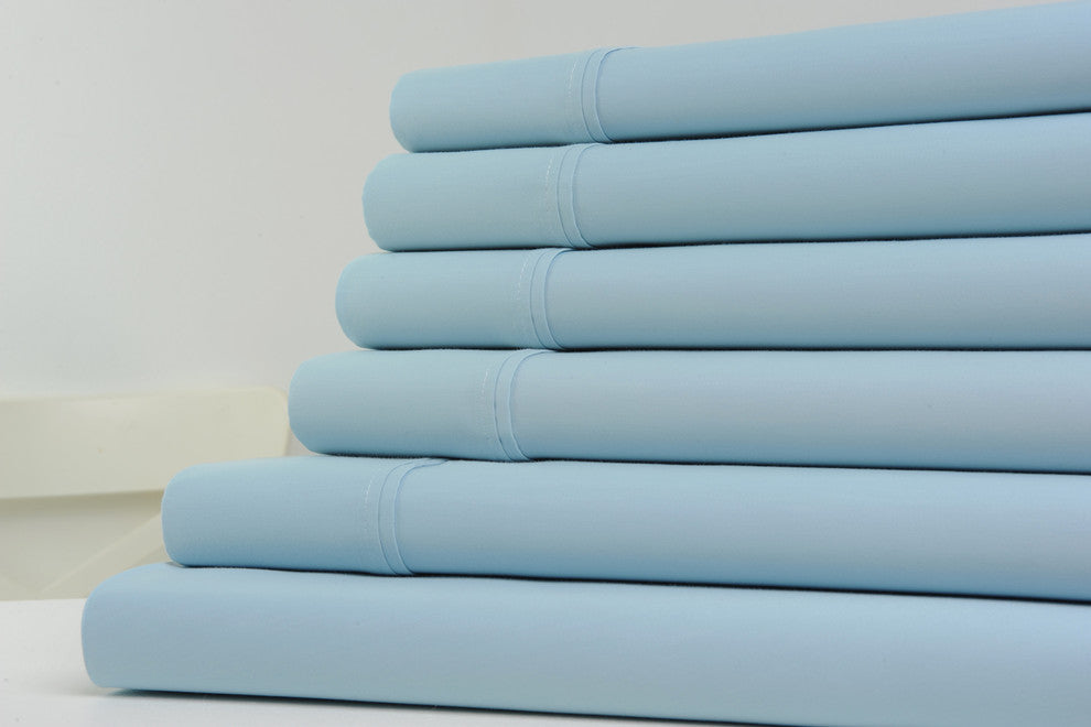 Kathy Ireland Home 1200 Thread Count 6 Piece Sheet Sets, 6 Colors, Sky Blue, Full