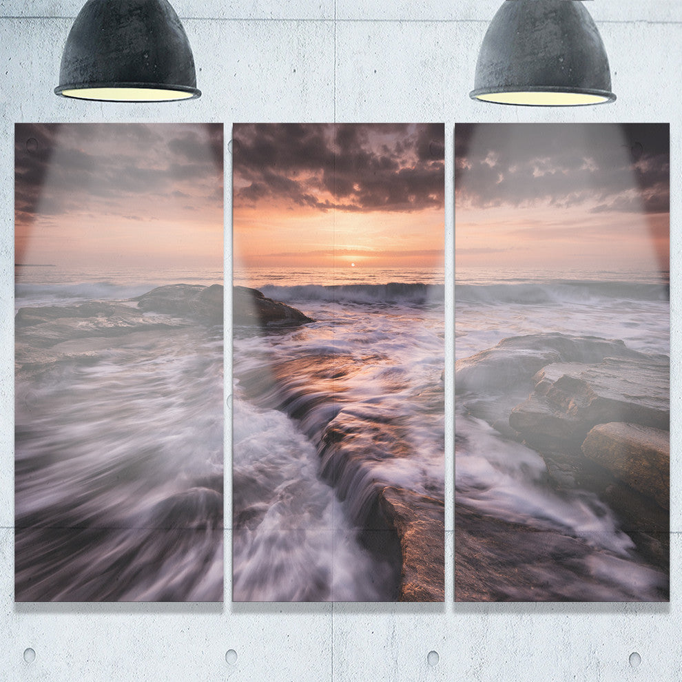 "Exotic Flow of Waters Over Rocks" Metal Wall Art, 3 Panels, 36"x28"