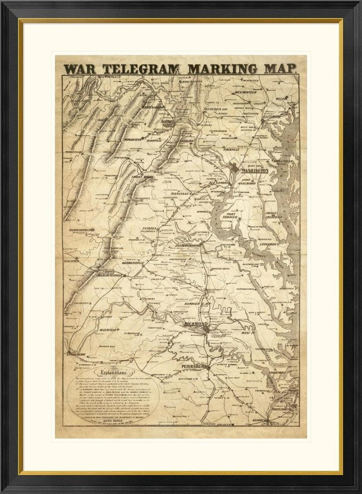 "War Telegram Marking Map, 1862" Framed Digital Print by L. Prang, 34x46"