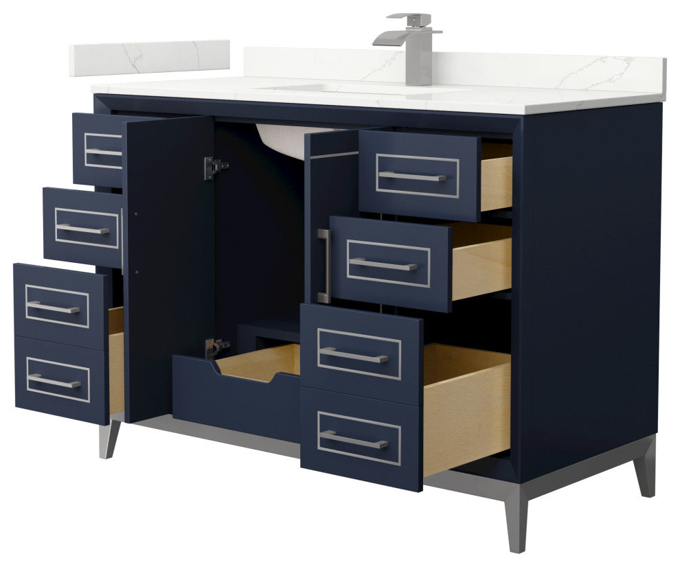 Marlena 48" Dark Blue Single Vanity, Quartz Top, 1-Hole, Nickel Trim