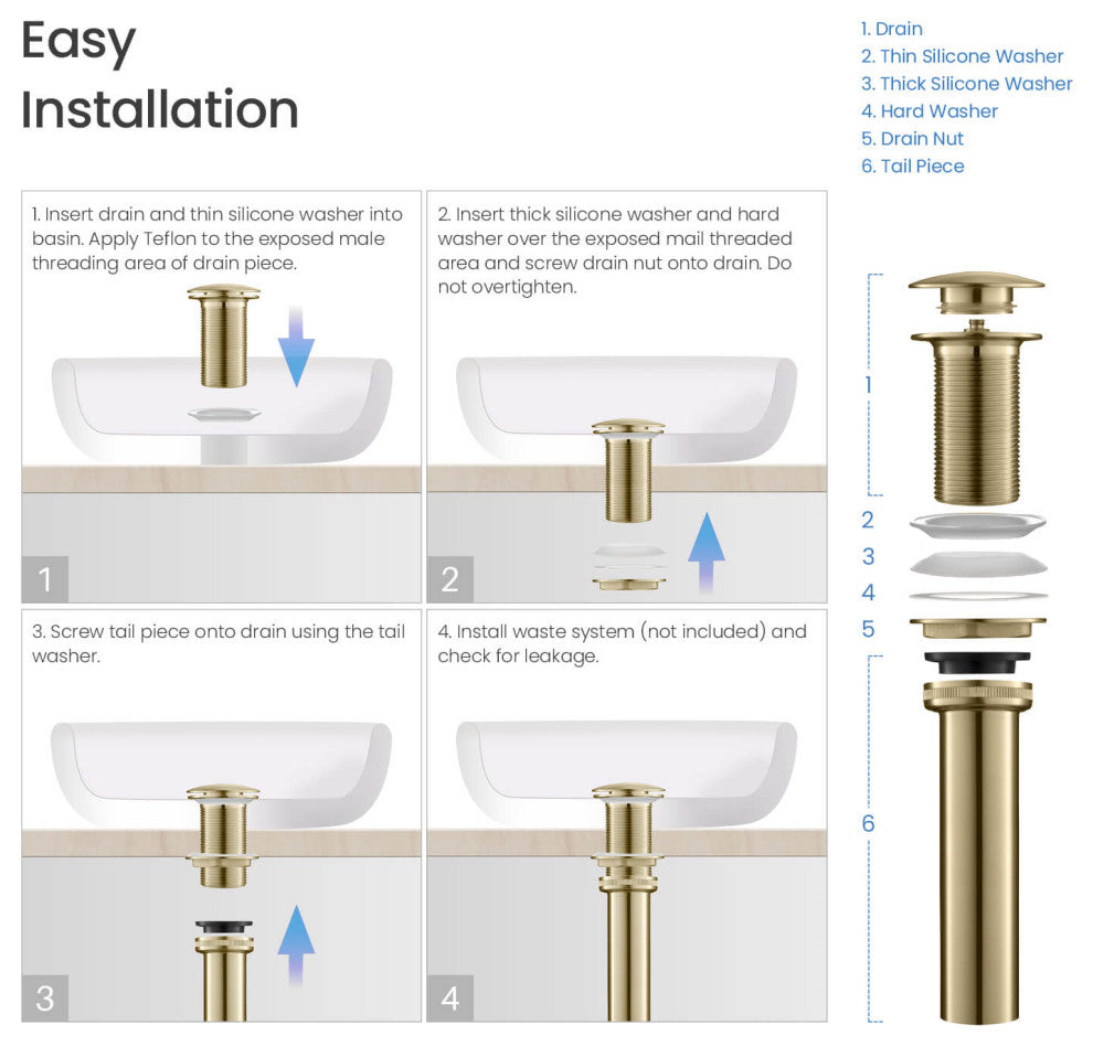Pop Up Drain Stopper Full Cover Without Overflow, KPW103, Brushed Gold