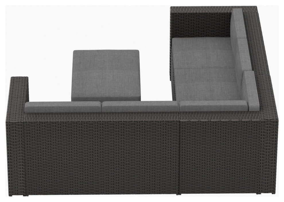 WestinTrends 6PC Outdoor Patio Wicker Sofa Sectional w/ Ottoman, Coffee Table, Coffee/Gray
