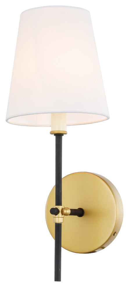 Brass And Black Finish And White Shade 1-Light Wall Sconce