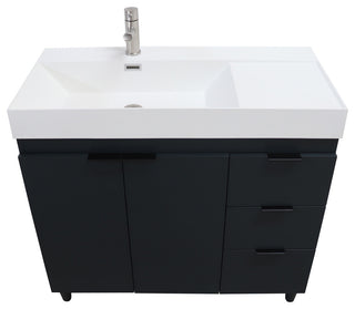 39" Single Sink Vanity, Dark Gray With White Composite Granite Sink Top