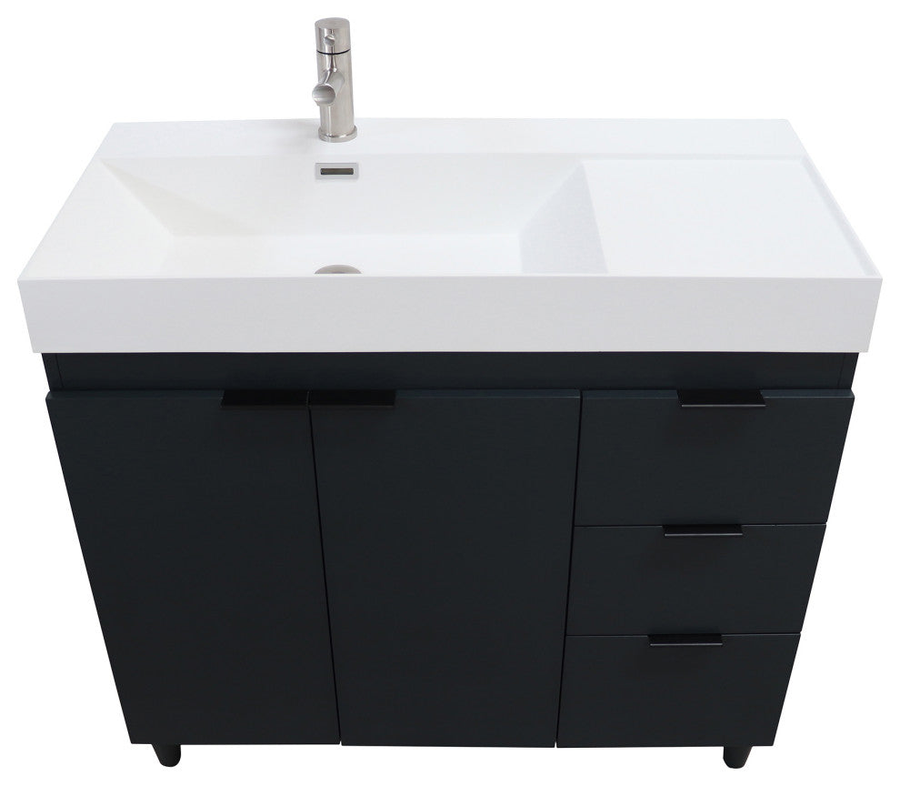 39" Single Sink Vanity, Dark Gray With White Composite Granite Sink Top