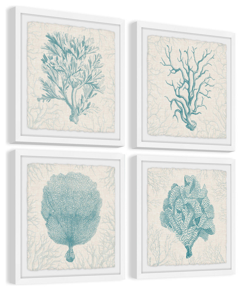 "Coral Group Quadriptych" Framed Painting Prints, 36"x36", 4-Piece Set