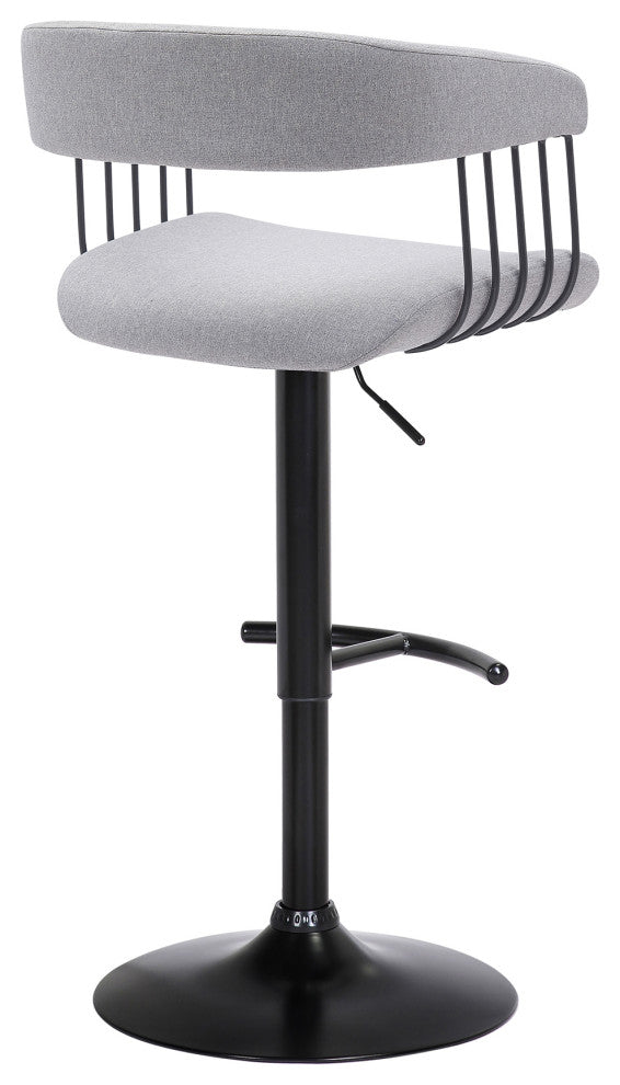 Calista Adjustable Bar Stool, Blue Fabric With Black Metal, Light Gray