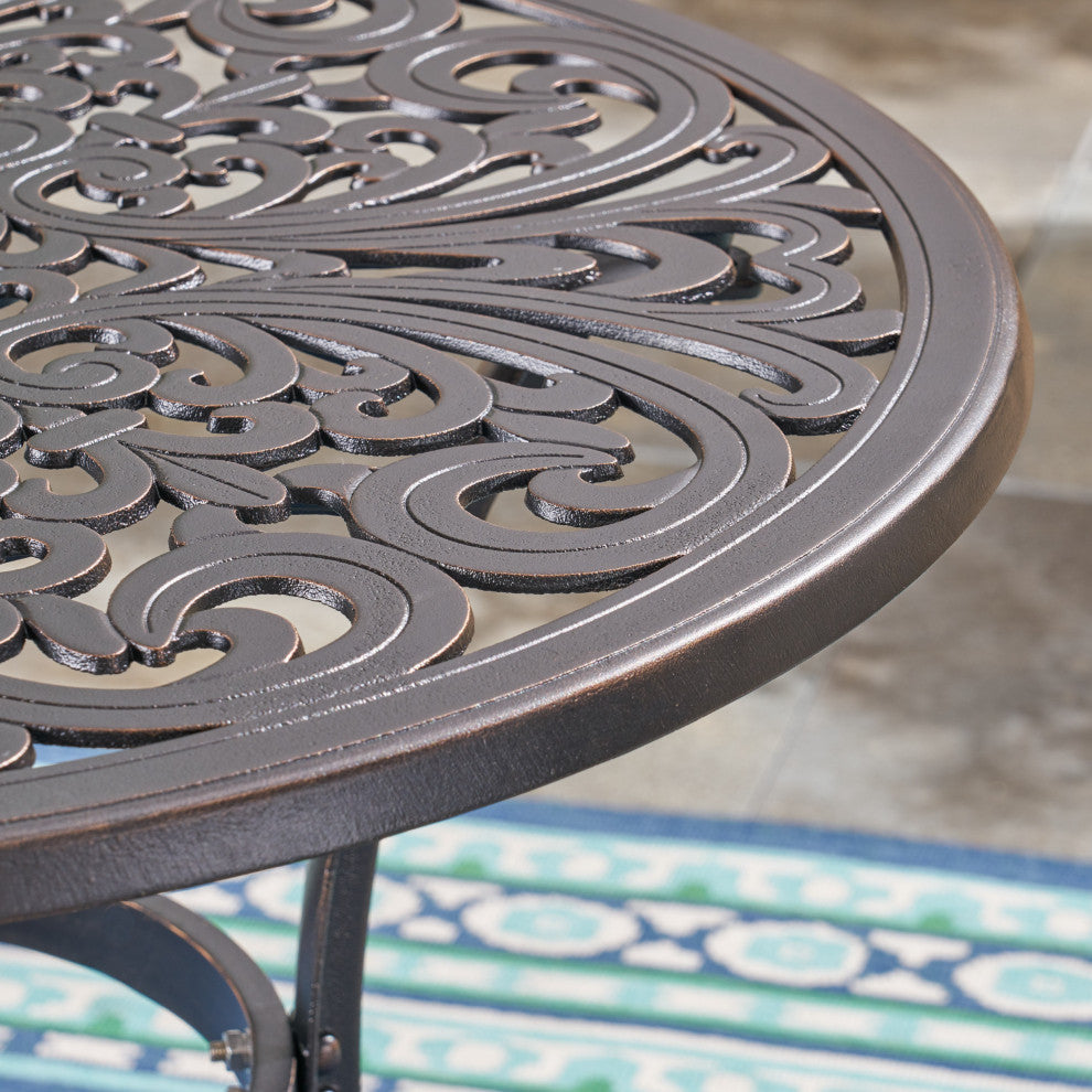 GDF Studio 5-Piece Zona Outdoor Cast Aluminum Dining Set, Shiny Copper