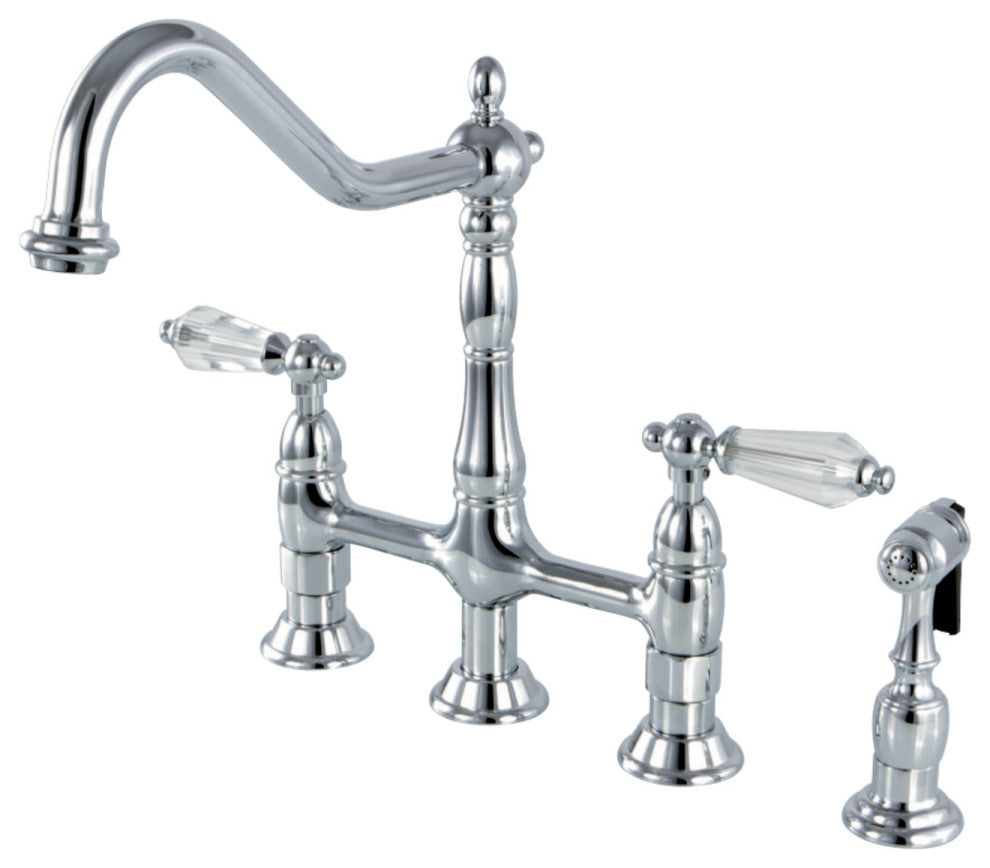 Kingston Brass Bridge Kitchen Faucet With Brass Sprayer, Polished Chrome