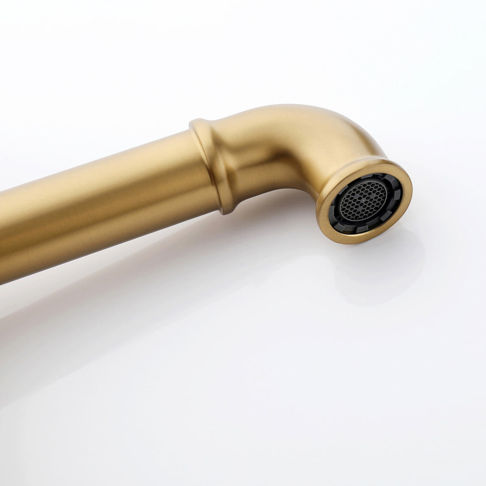 Deck Mounted Single Hole Bathroom Sink Faucet, Brushed Gold