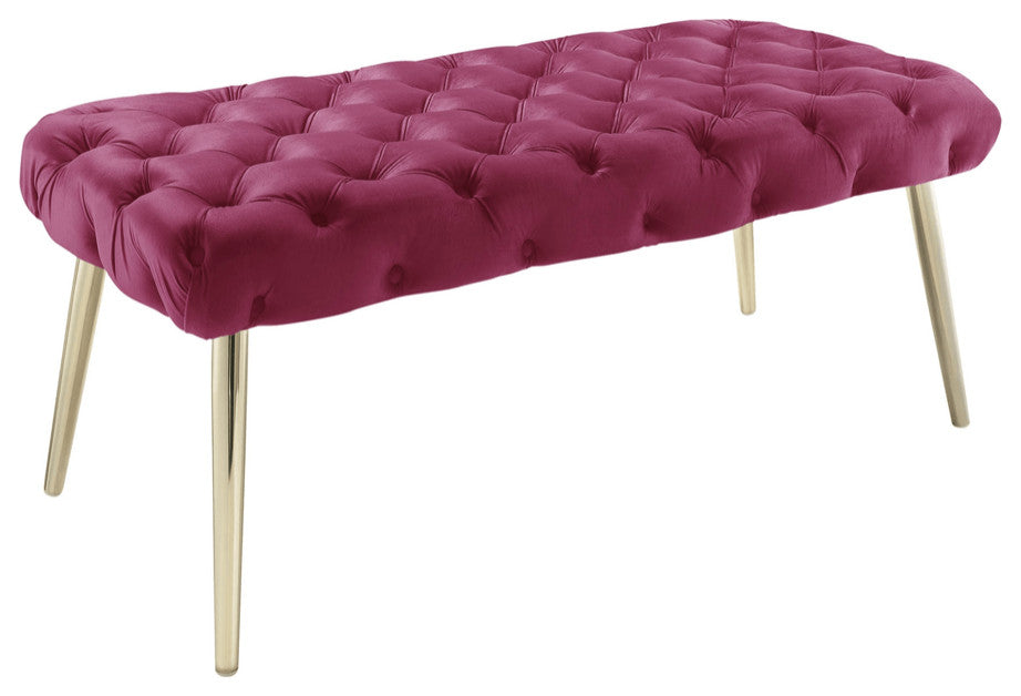48" Fuchsia And Gold Upholstered Velvet Bench