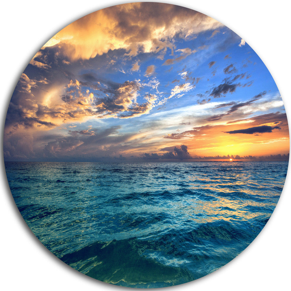 Exotic Tropical Beach At Sunset, Seashore Disc Metal Artwork, 36"