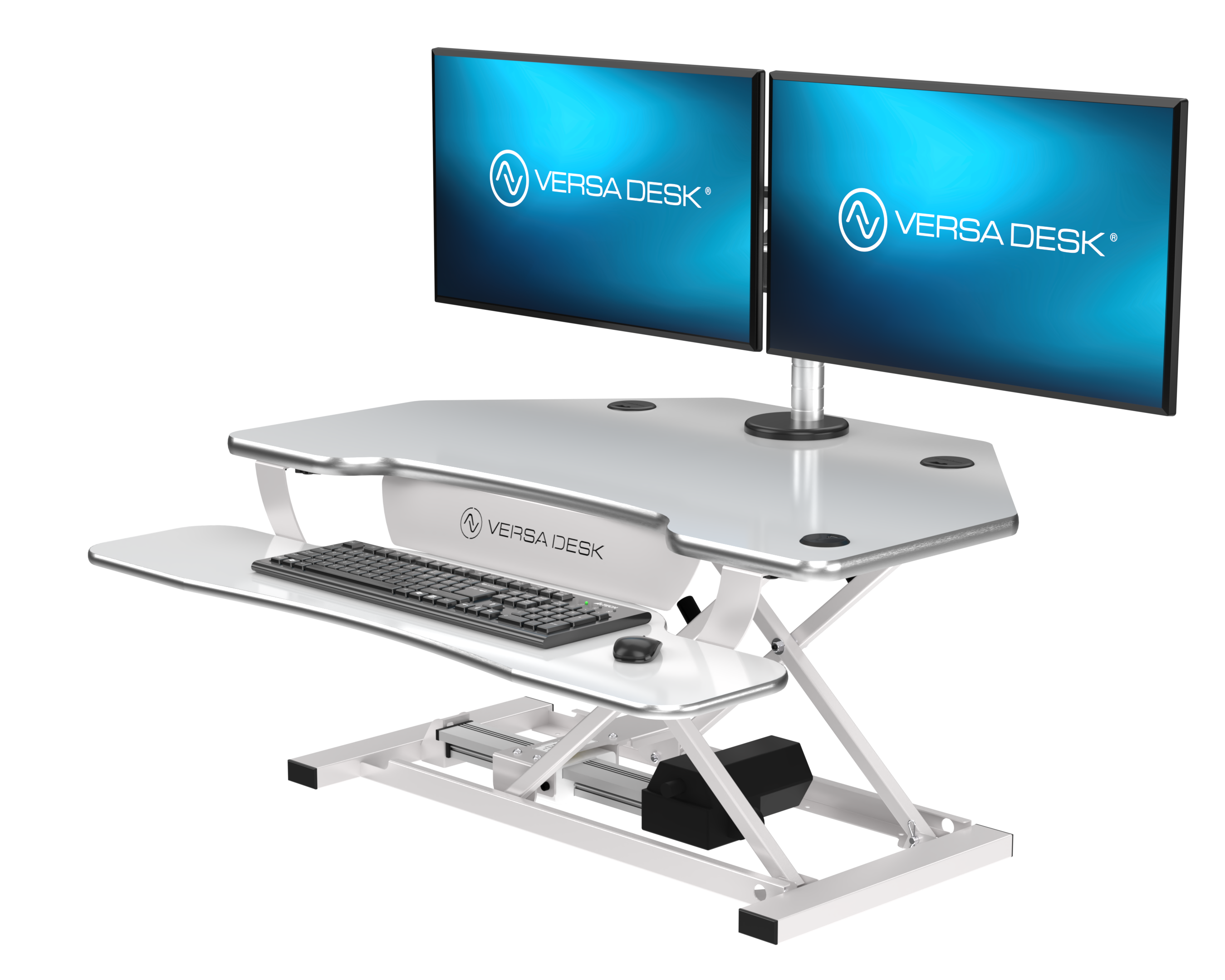 VersaDeskÂ® PowerProÂ® Corner Electric Standing Desk Converter with USB Charging, White