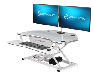 VersaDeskÂ® PowerProÂ® Corner Electric Standing Desk Converter with USB Charging, White