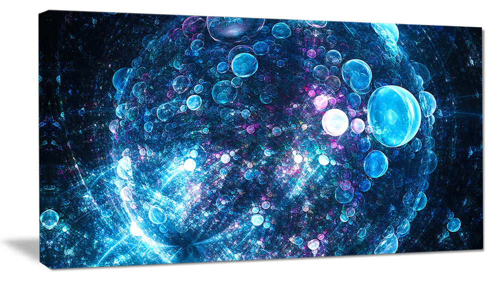 Blue Spherical Planet Bubbles, Abstract Canvas Art Print, 32x16
