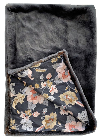 Plutus Two Tone Gray/Amber Handmade Luxury Throw with Floral Backing