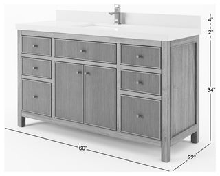 Sonoma Teak 60" Single Bath Vanity in Light  Natural With 2" Pearl Gray Quartz