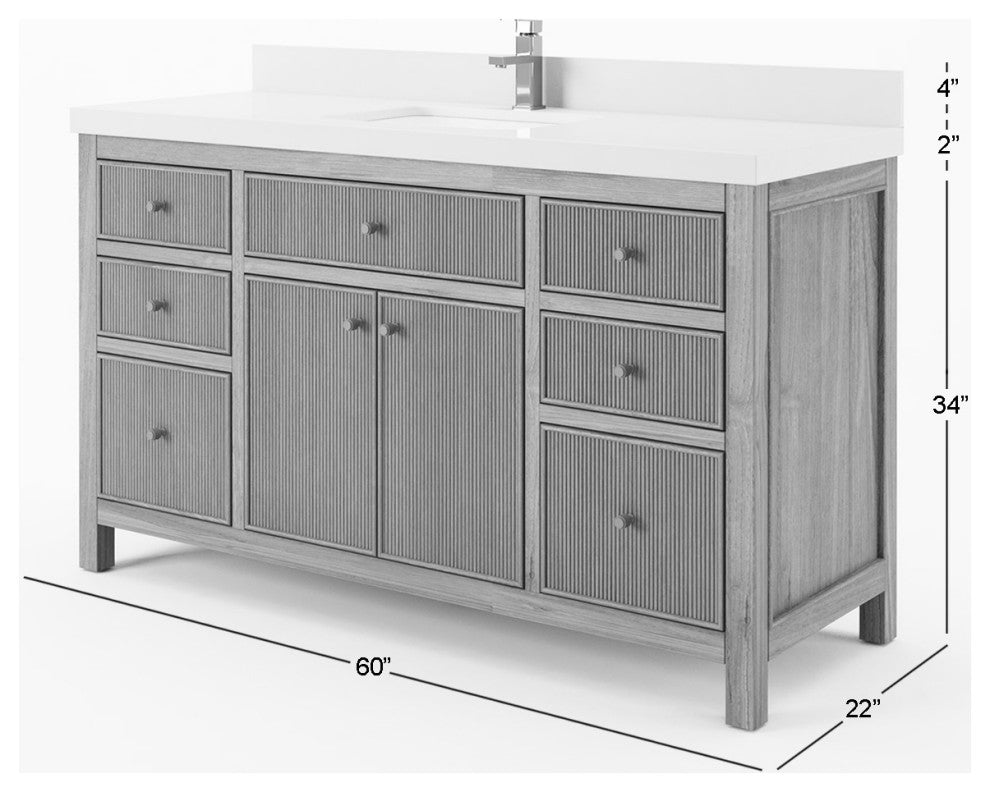 Sonoma Teak 60" Single Bath Vanity in Light  Natural With 2" Pearl Gray Quartz