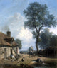 Constant Troyon Figures in a Farmyard, 20"x25" Gallery Wrapped Canvas Print