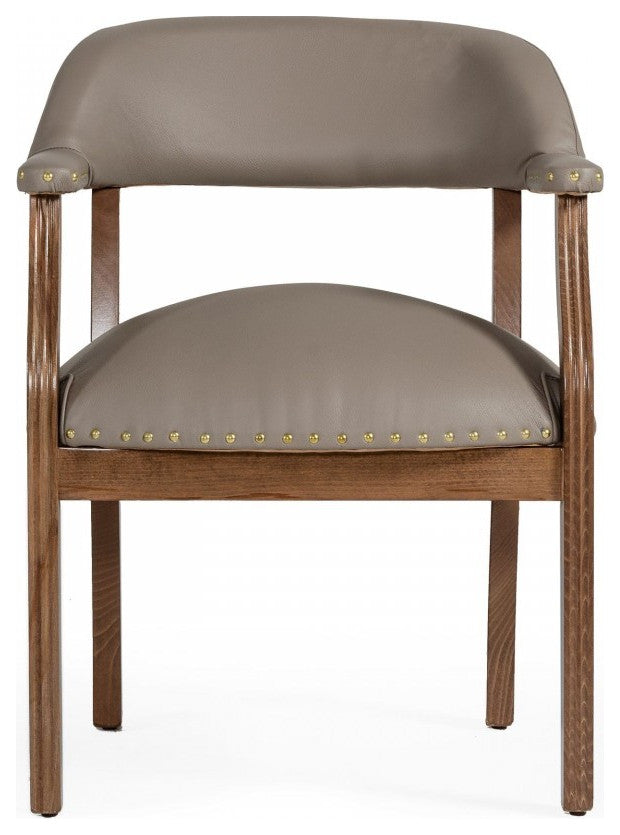 Taupe Nailhead Faux Leather Dining Arm Chair