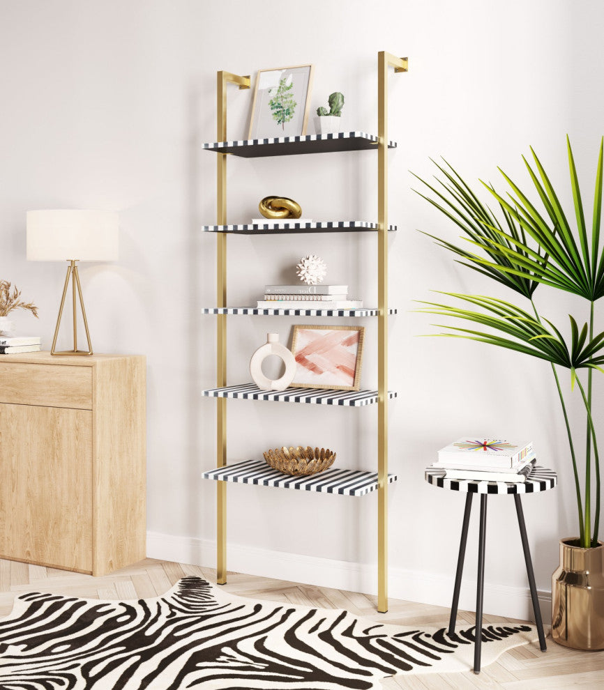Bookcase Wall Shelf Rack, Metal Iron, Gold, Lounge Cafe Lobby Hospitality