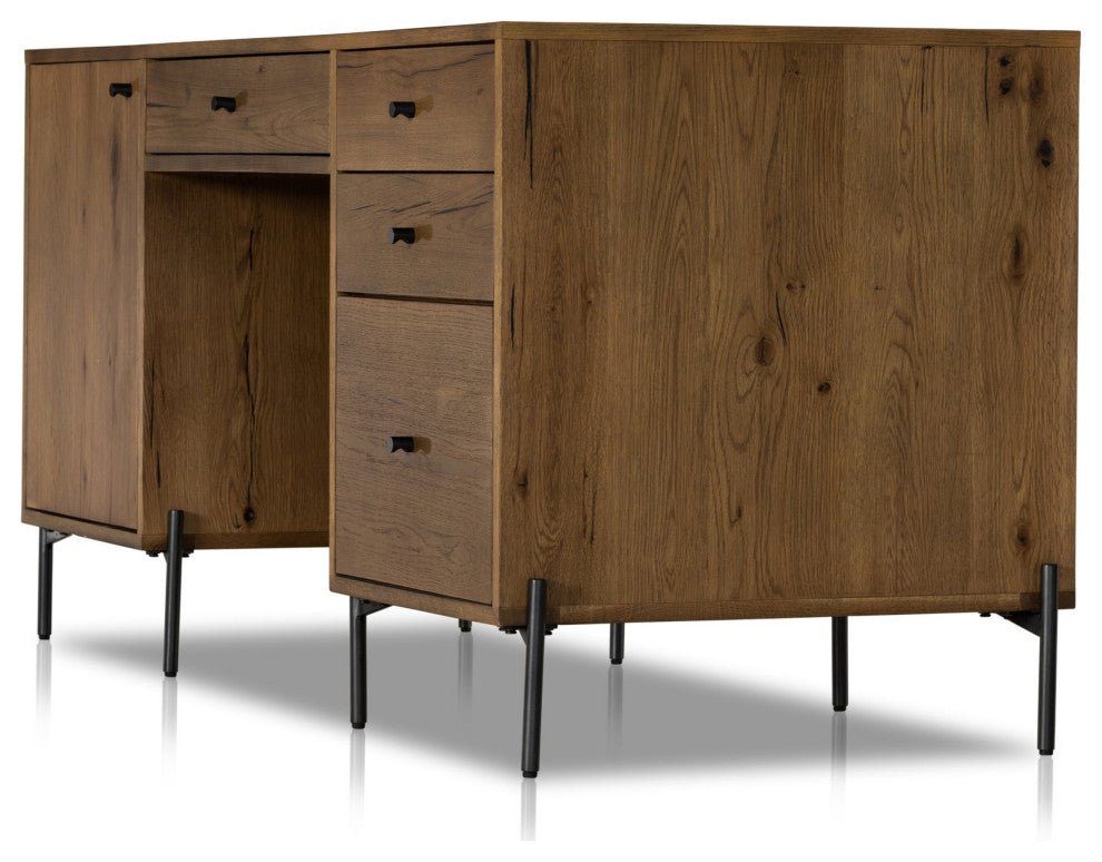 Eaton Executive Desk Amber Oak Resin, Dark Gunmetal